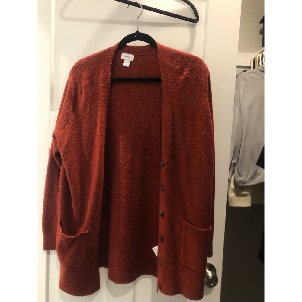 Red cardigan with brown buttons from old navy